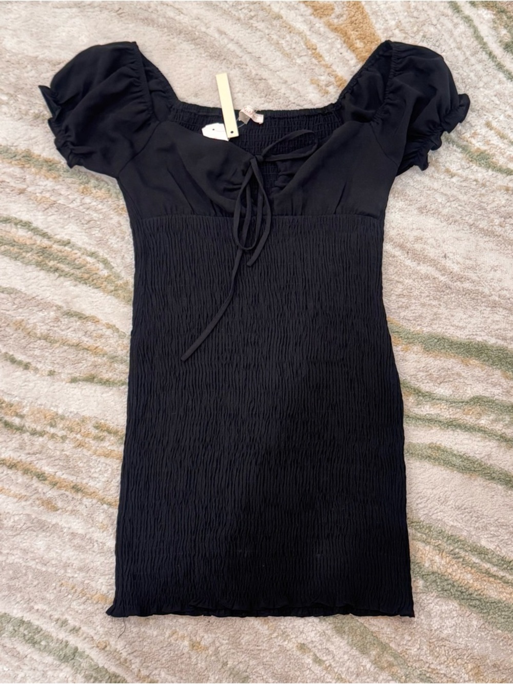 Black Puff Sleeve Smocked Mini Dress Size Small